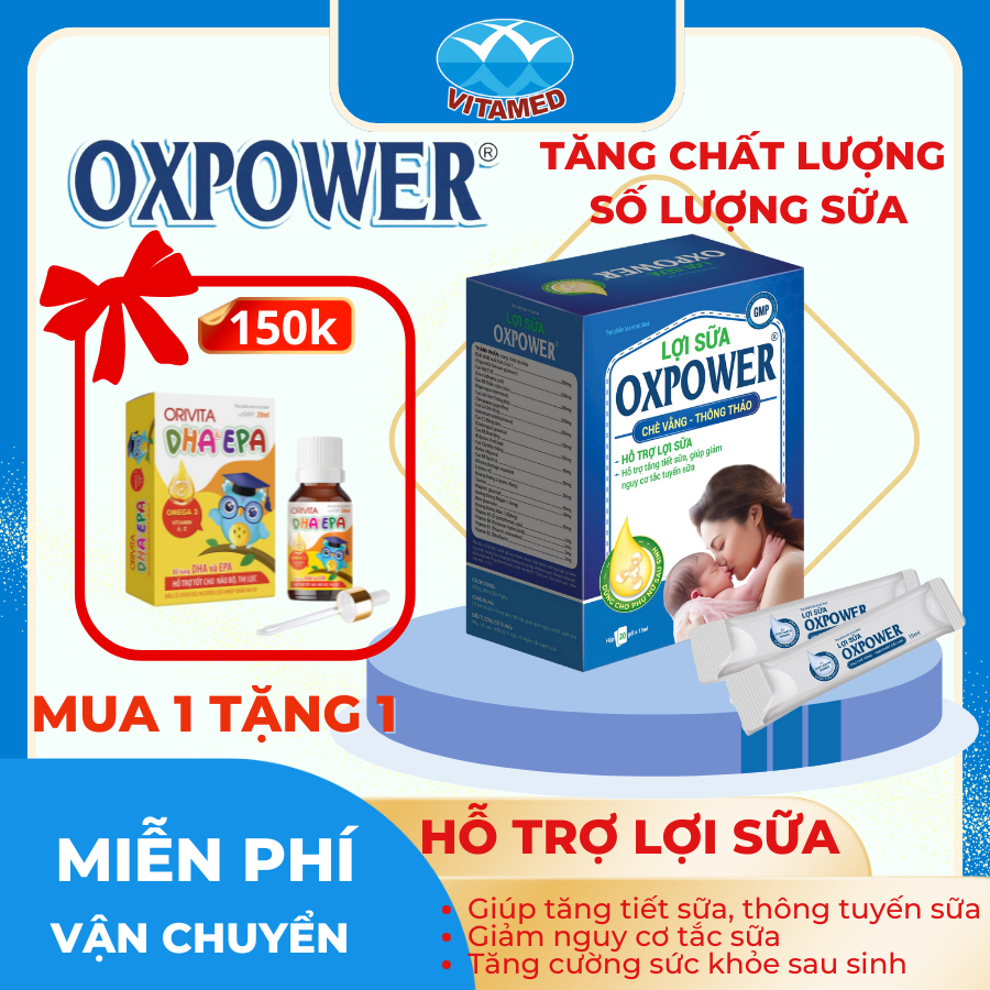 [ Mua 1 Tặng 1 ] Lợi Sữa Oxpower - Hỗ Trợ Lợi Sữa, Tăng Tiết Sữa Cho Mẹ Hộp 20 Gói*15ML