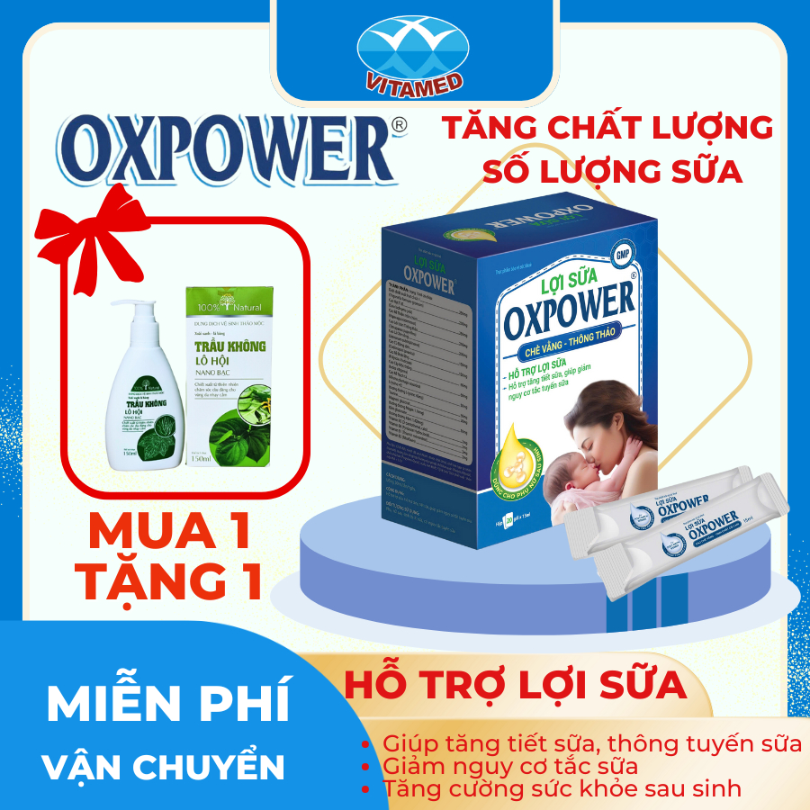 [ Mua 1 Tặng 1 ] Lợi Sữa Oxpower - Hỗ Trợ Lợi Sữa, Tăng Tiết Sữa Cho Mẹ Hộp 20 Gói*15ML