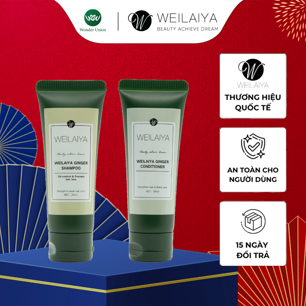 Ảnh Cặp dầu gội đầu và dầu xả tóc thảo dược Weilaiya gừng trắng giúp ngăn rụng và kích thích mọc tóc size du lịch 20ml 1