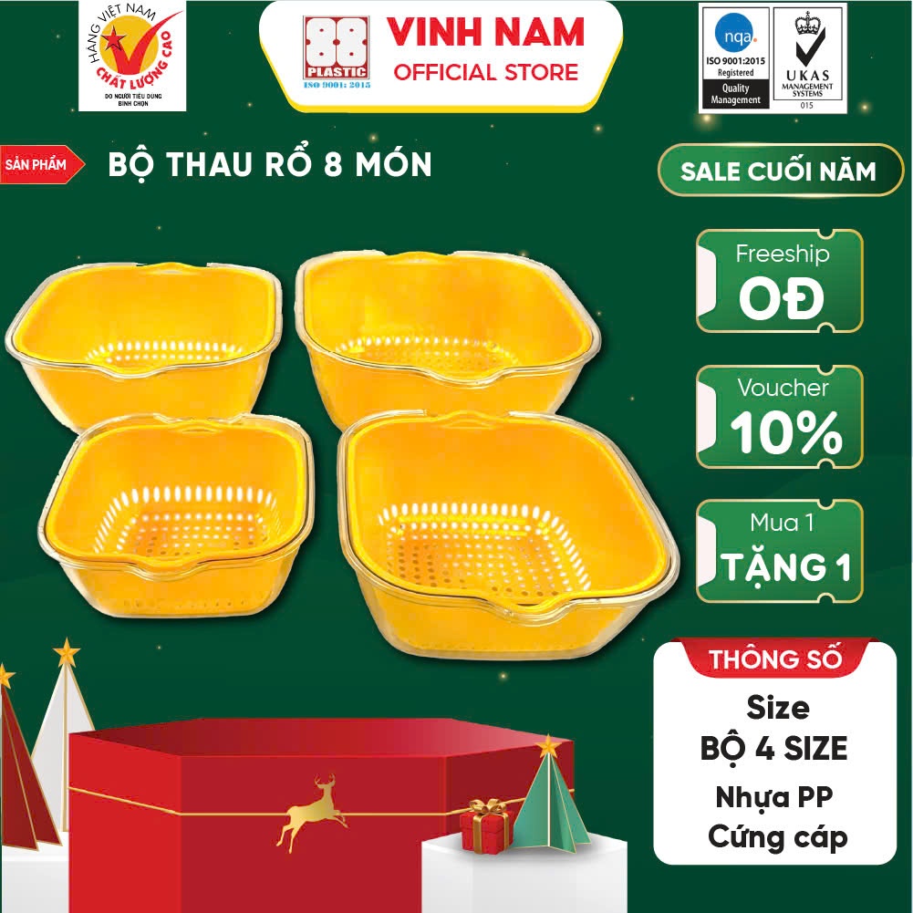 Bộ Thau Rổ 8 Món Vinh Nam Plastic Thiết Kế Thoát Nước Dùng Rửa Rau Củ ...