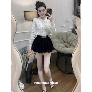 Chân váy nữ nhung cạp chữ dáng bồng