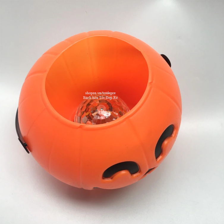 Đèn bí ngô Halloween hở miệng có đèn nhạc đường kính 16cm - Đền lồng Halloween