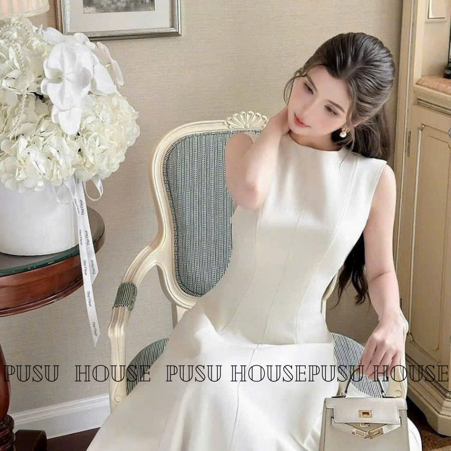 Đầm Dự Tiệc Thiết Kế Cổ Tròn Sát Nách Dáng Xòe Dài Chất Forn Gân Mịn Sang Trọng Thanh Lịch PUSU HOUSE