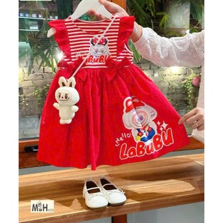 V13 Váy bé gái cộc tay hoạ tiết BABY THREE 2 màu hồng,tím Không kèm gấu cân nặng 10-30kg,Đầm bé gái họa tiết xinh xắn