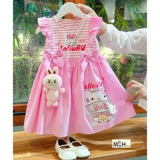 V13 Váy bé gái cộc tay hoạ tiết BABY THREE 2 màu hồng,tím Không kèm gấu cân nặng 10-30kg,Đầm bé gái họa tiết xinh xắn