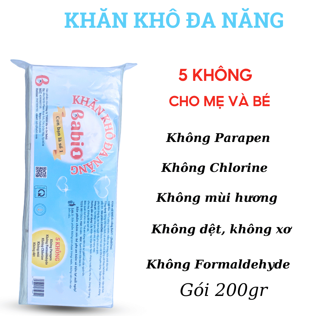 Khăn Khô Đa Năng Babi1 Nhãn Xanh Vải Không Dệt 200g – Chuẩn 5 Không, An Toàn Cho Mẹ & Bé