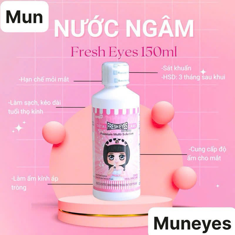 Nước Ngâm lens Nước rửa kính áp tròng Fresh Hồng 150 ml Muneyes