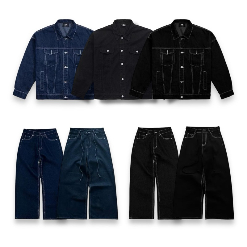 COMBO SET JACKET & BAGGY JEANS - Set bộ áo khoác jeans & quần baggy jeans ống rộng form unisex nam nữ. | BigBuy360 - bigbuy360.vn