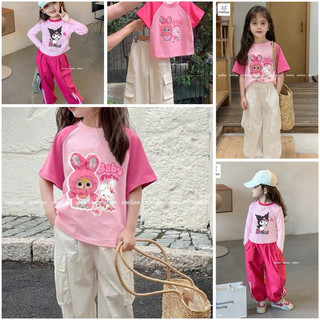 Đồ bộ hè bé gái. Set quần kaki túi hộp kèm áo 4C Baby three và Kuromi so hot 13-45kg. Set bộ quần dài kaki mềm bé gái