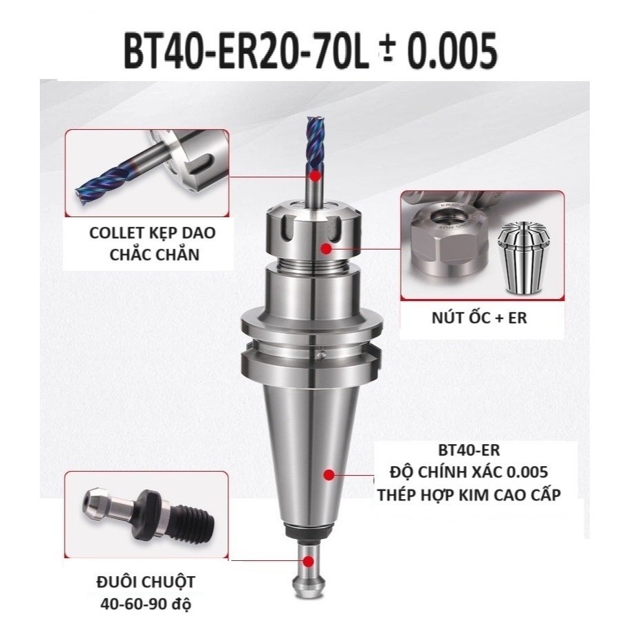 Đuôi chuột lắp BT30-BT40 góc 45-60-90 độ. Chất liệu thép hợp kim giá rẻ