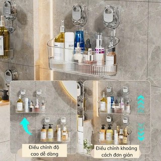 Kệ Để Đồ Nhà Tắm Trong Suốt ECO, Giỏ Đựng Đồ Hút Chân Không Chịu Lực Tốt Có Lỗ Thoát Nước