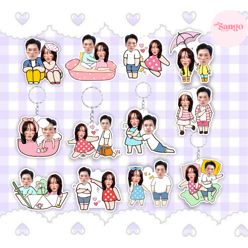 Móc khóa quà lưu niệm in hình chibi cute cặp đôi theo yêu cầu chất liệu mica  - Xưởng quà tặng Sango