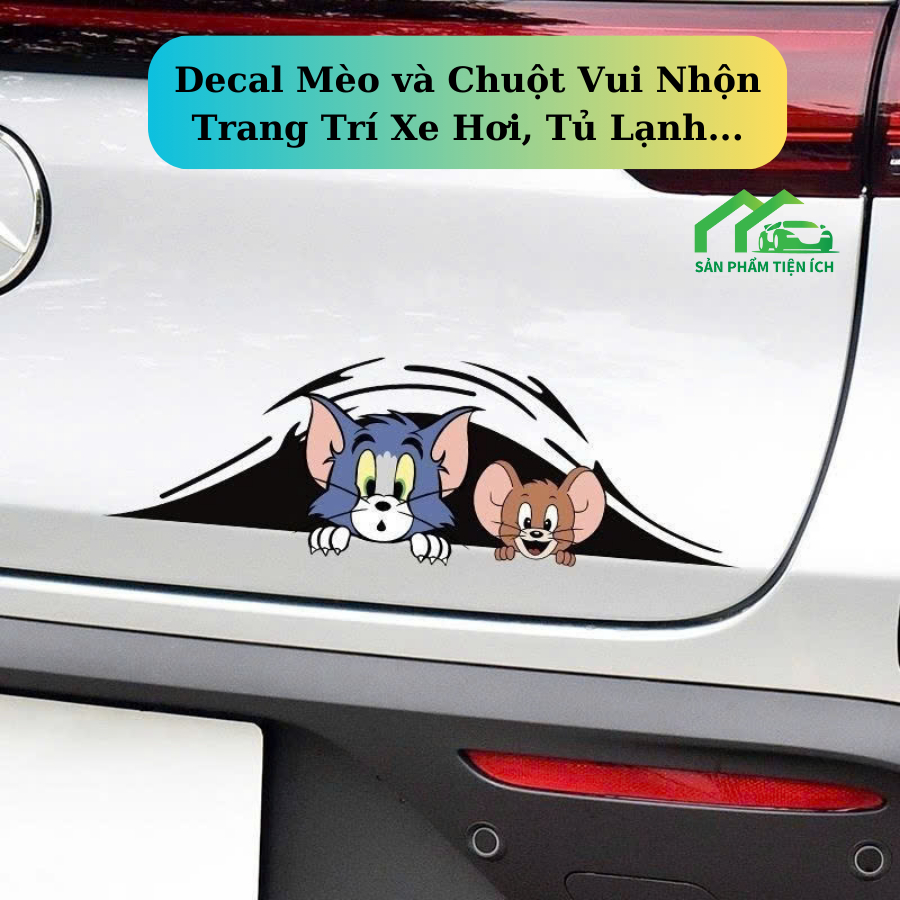 Decal Mèo và Chuột Vui Nhộn Trang Trí Xe Hơi, Tủ Lạnh, Laptop ...