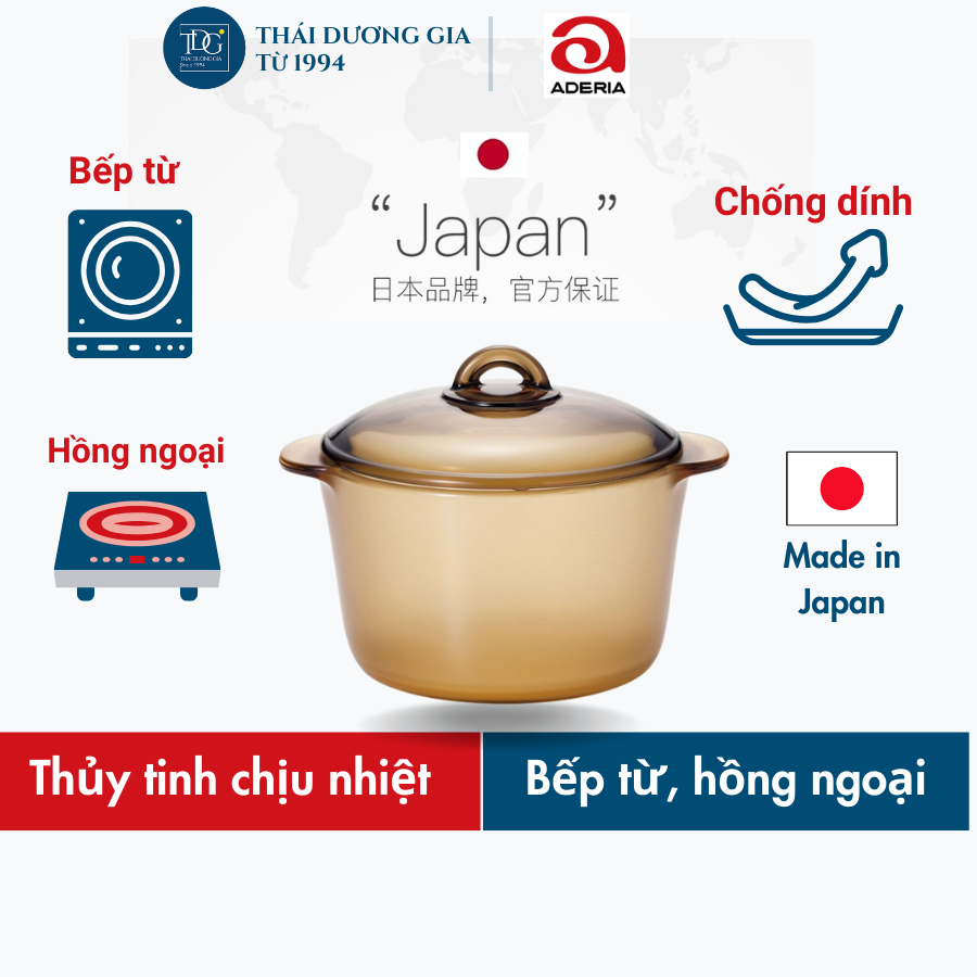 Nồi thủy tinh chống dính 3L Aderia – Nhật Bản | Thái Dương Gia