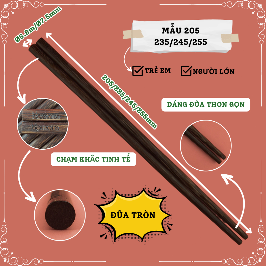 [Đũa Dùng Được Máy Rửa] [Vỉ 5 Đôi] Đũa Buông Hàm Tân KOMORA, Bền Chắc, Không Ẩm Mốc An Toàn Sức Khỏe