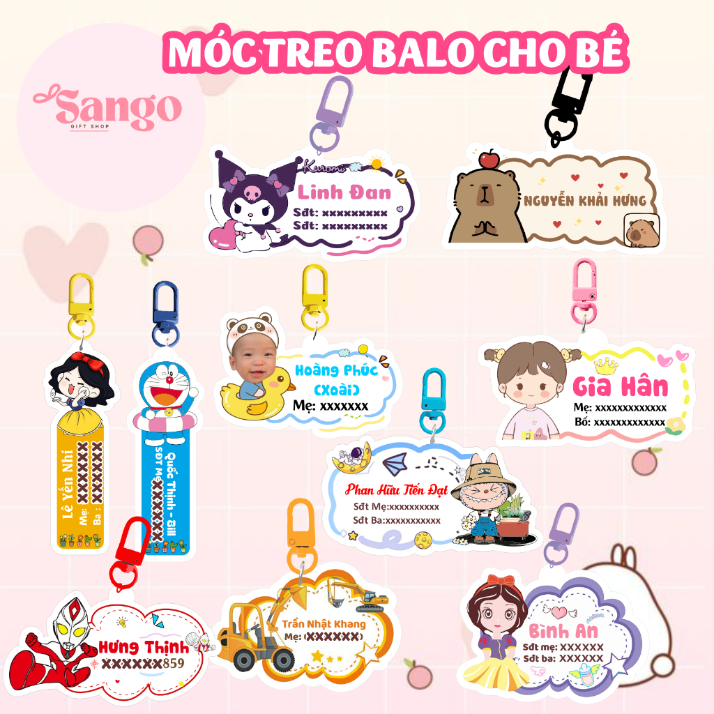 MÓC TREO BALO IN TÊN BÉ VÀ SÔ BỐ MẸ - Xưởng quà tặng Sango