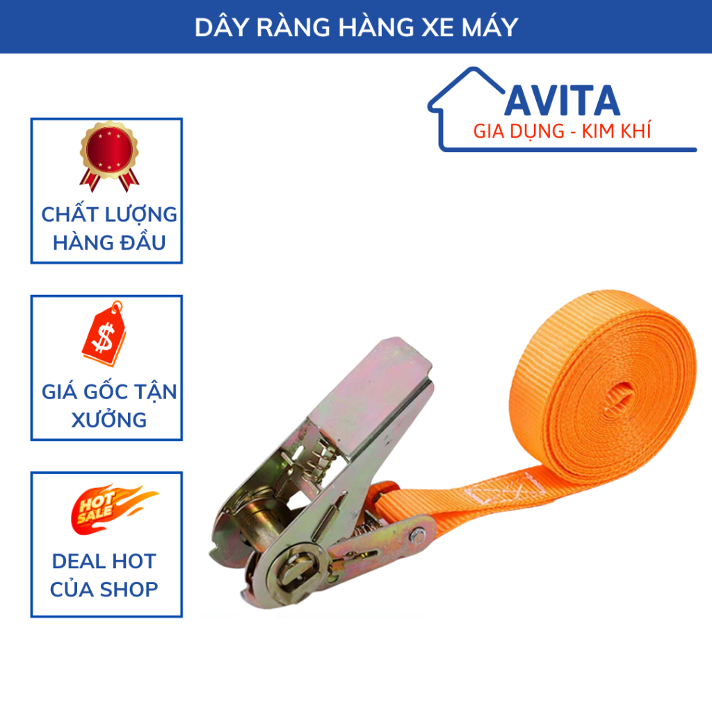 DÂY CHẰNG HÀNG CÓ MÓC, ràng hàng xe máy dài 3M- 8M trọng tải lớn 800kg ...