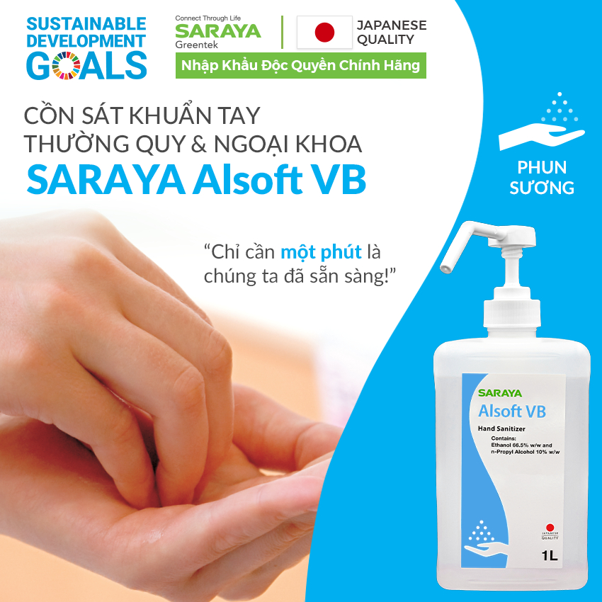 Ảnh Cồn sát khuẩn tay nhanh Nhật Bản SARAYA Alsoft VB, dùng Thường Quy và Ngoại Khoa - Chai 60ml/500ml/1000ml 1