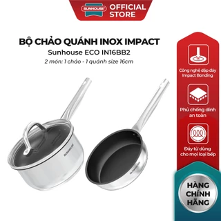 [Live] Bộ chảo quánh inox impact Sunhouse ECO IN16BB21 - IN16BB2 (1 chảo 1 quánh size 16cm) - Dập đáy Impact Bonding