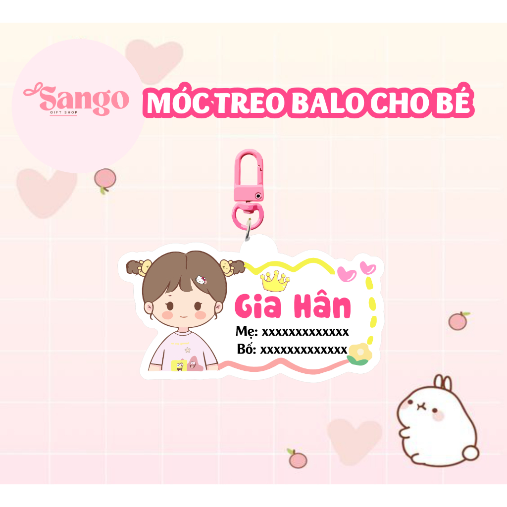 MÓC TREO BALO IN TÊN BÉ VÀ SÔ BỐ MẸ - Xưởng quà tặng Sango