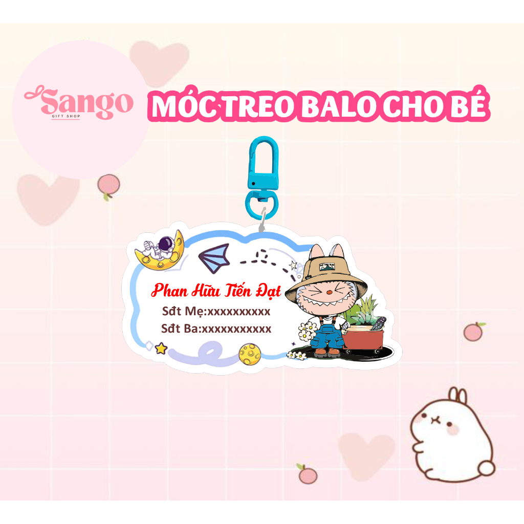 MÓC TREO BALO IN TÊN BÉ VÀ SÔ BỐ MẸ - Xưởng quà tặng Sango