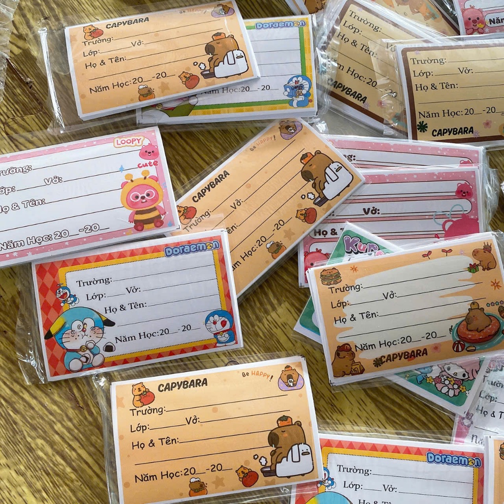 10 cái nhãn vở decal dính sẵn cute đẹp/ capybara, loopy, kuromi ...