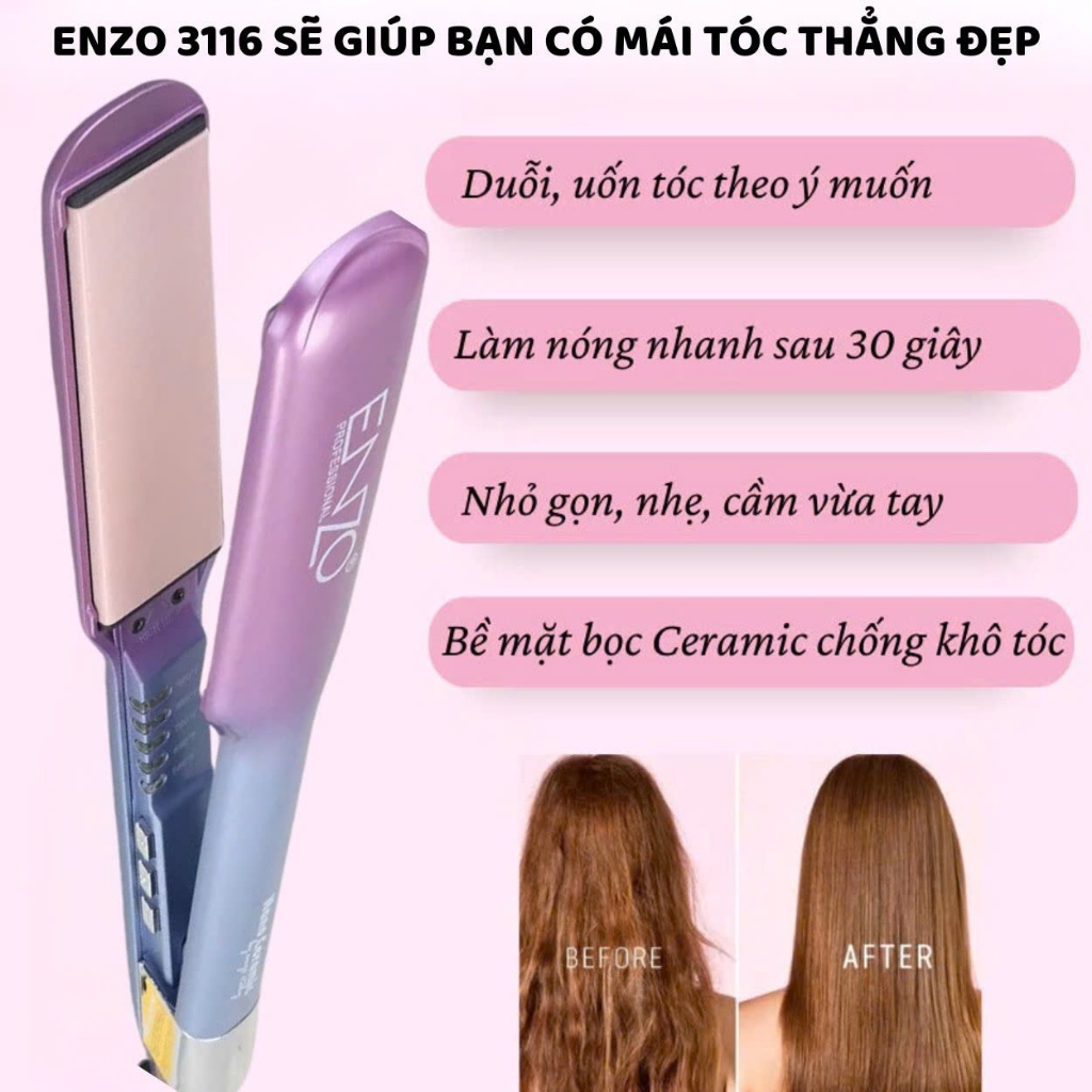 Ảnh Máy ép tóc duỗi tóc đa năng ENZO 3116 với công nghệ ion âm không gây hư tổn giúp tóc bóng mượt 2