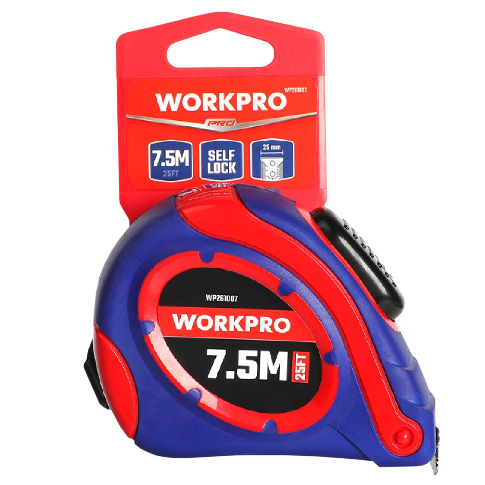 THƯỚC CUỘN THÉP TỰ KHÓA CAO CẤP 3M / 7,5M WORKPRO WP261005 - 007 VỎ BỌC CAO SU CHẮC CHẮN CHỐNG VA ĐẬP