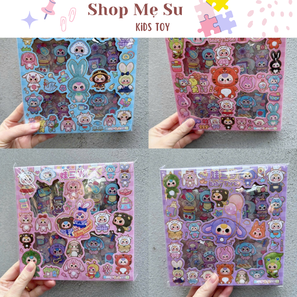 Hộp 100 tấm sticker baby three cute dễ thương trang trí dán tập vở ...