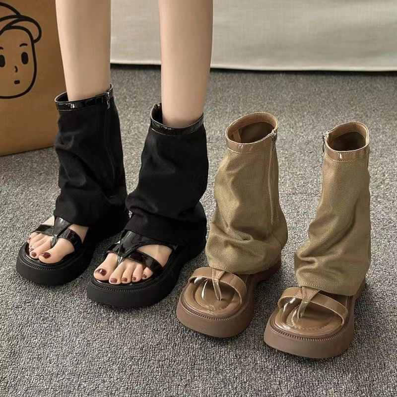 (Sẵn đen 35,38) Giày Sandal Cổ Cao Đế Độn Phong Cách Ulzzang