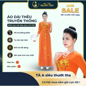 Áo Dài Lụa Thêu A30 Cam - Áo Dài Cho Mẹ, Áo Dài Bà Sui - Áo Dài Nguyễn Lâm [Co Giãn Nhẹ, Thấm Hút]
