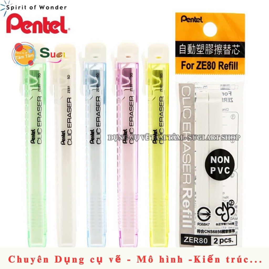 Bút gôm , Bút tẩy Pentel , Ruột gôm tẩy PENTEL đầu vuông thay thế bút ...