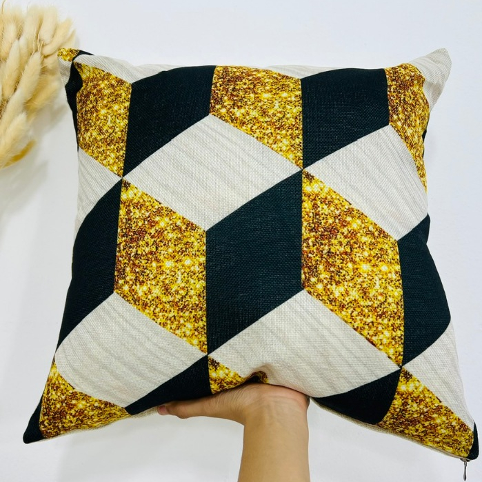 Gối Tựa Lưng Bố Gai - Gối Sofa Trang Trí Họa Tiết Kẻ Sọc Vàng Đen Size 45x45cm - Nhà Shy Home Decor