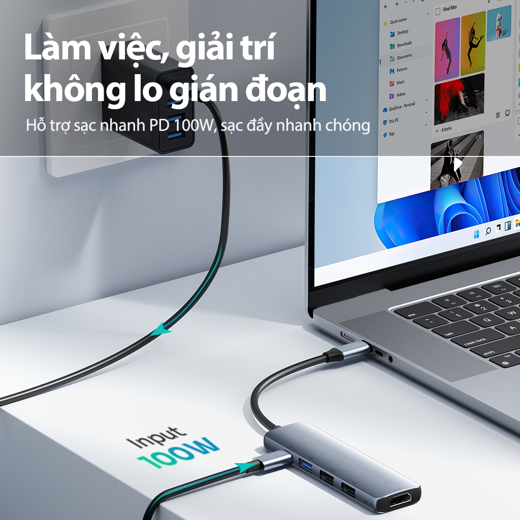 Ảnh HUB USB-C Chuyển Đổi Đa Năng 5 In 1 ROBOT HT350 Hỗ Trợ Sạc Nhanh PD100W Cổng HDMI, USB 3.0 Và 2 Cổng USB 2.0 2