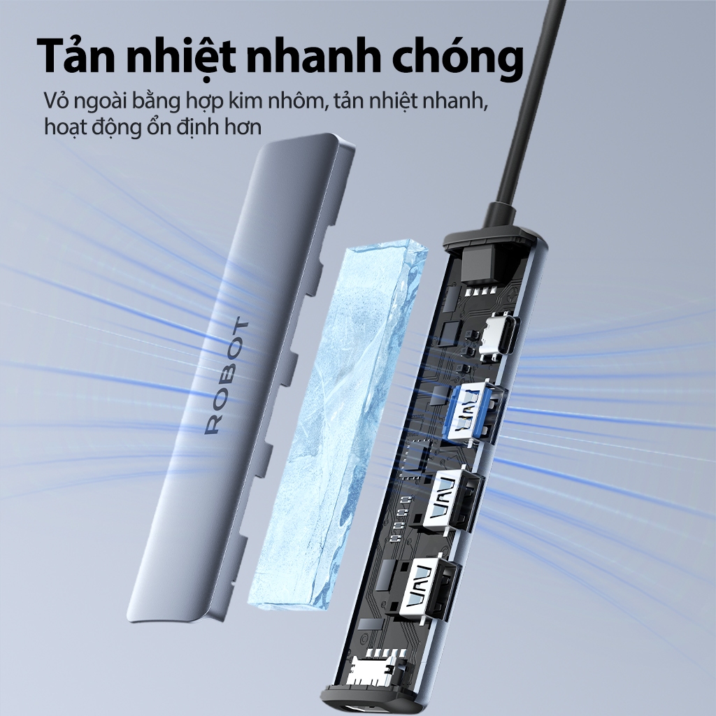 Ảnh HUB USB-C Chuyển Đổi Đa Năng 5 In 1 ROBOT HT350 Hỗ Trợ Sạc Nhanh PD100W Cổng HDMI, USB 3.0 Và 2 Cổng USB 2.0 3