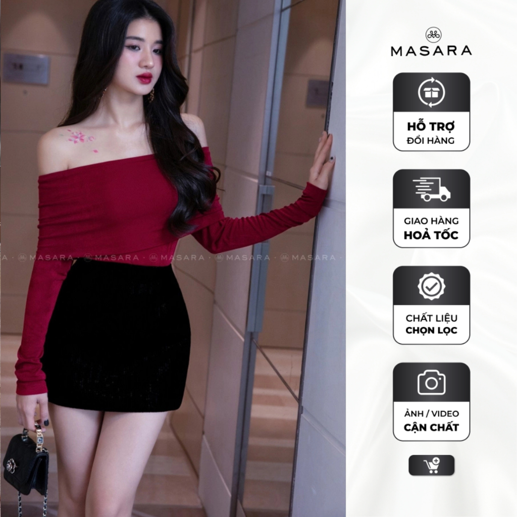 Chân váy nữ MASARA nhung đen form ôm suông tôn dáng