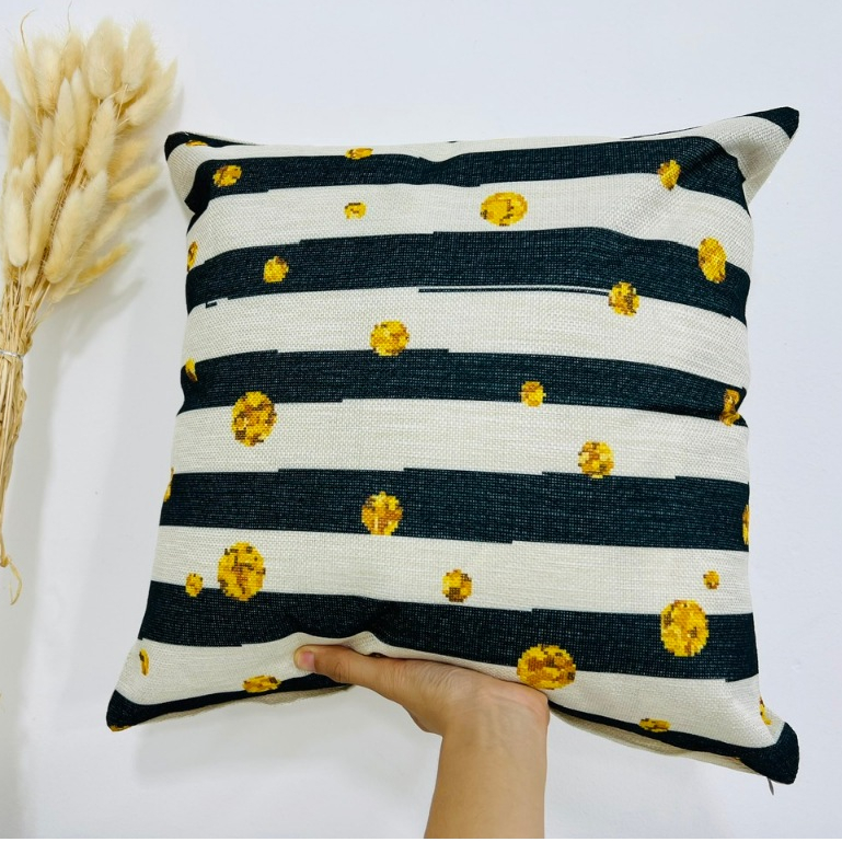 Gối Tựa Lưng Bố Gai - Gối Sofa Trang Trí Họa Tiết Kẻ Sọc Vàng Đen Size 45x45cm - Nhà Shy Home Decor