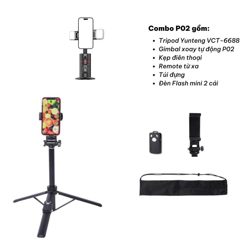 [HCM]Combo Gậy Chụp Ảnh Yunteng VCT-6688 Và Gimbal Xoay Tự Động 360° - Phân Loại P01/P02/Q02