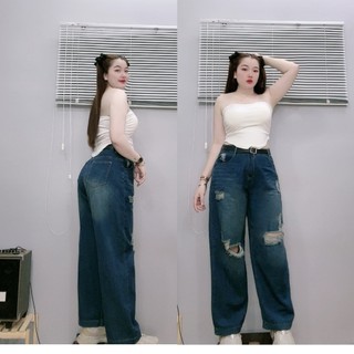 Quần jeans bigsize nữ ống suông rách gối chất dày dặn phong cách thời trang năng động trẻ trung dễ phối đồ Q503