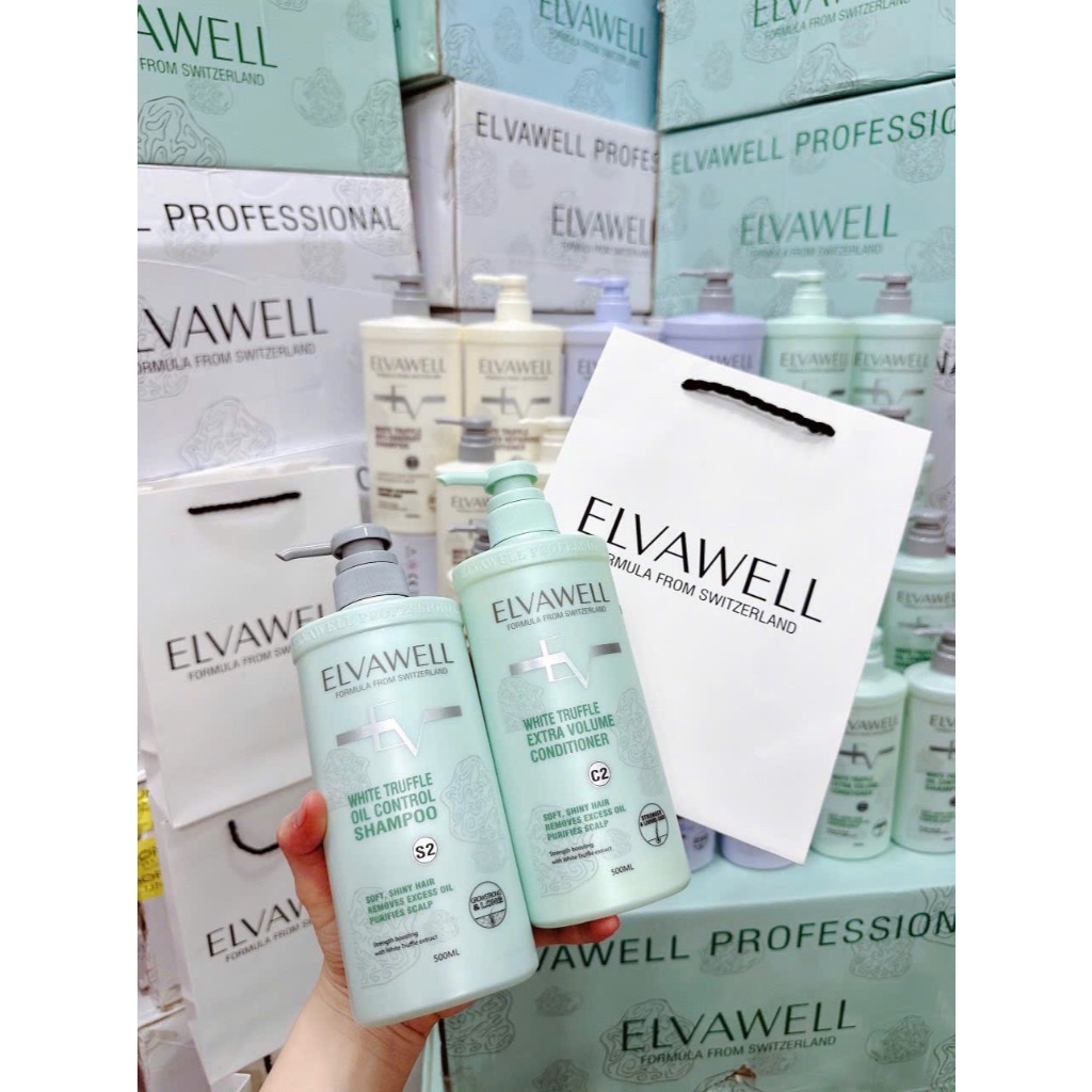 Dầu Gội, Xả Elvawell Xanh Kiềm Dầu, Ngăn Gãy Rụng, Giúp Mọc Tóc 500ml - 1000ml
