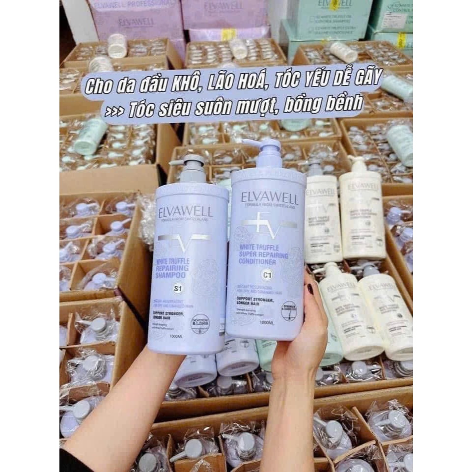 Dầu Gội, Xả Elvawell Tím Dành Cho Tóc Khô Xơ, Siêu Mềm Mượt, Phục Hồi Hư Tổn 500ml - 1000ml