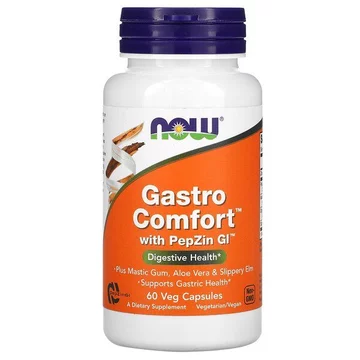 Viên uống NOW Foods Gastro Comfort™ with PepZin GI™ hỗ trợ dạ dày, làm giảm trào ngược (Hộp 60 viên xuất xứ MỸ)