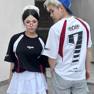 Áo Thun Thể Thao" SỐ 7 " Phối Màu Sắc Phong Cách Đá Bóng Thể Thao Form Rộng Cổ Tròn Tay Phối  Menswear Women