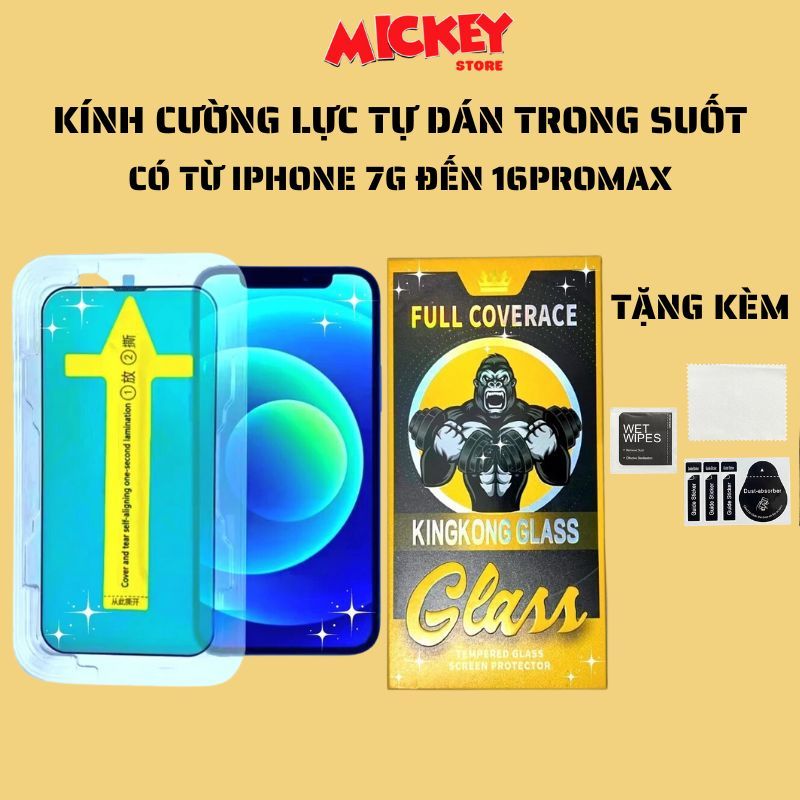 Kính cường lực có khung tự dán KK IPhone 11 12 13 14 15 16 17promax pro plus 7/8plus xs xr xsm