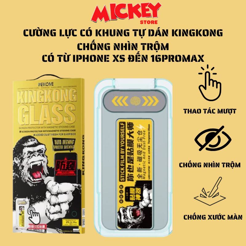 Kính cường lực KK có khung trợ dán chống trộm WTP 057 IPhone 11 12 13 14 15 16 17Promax