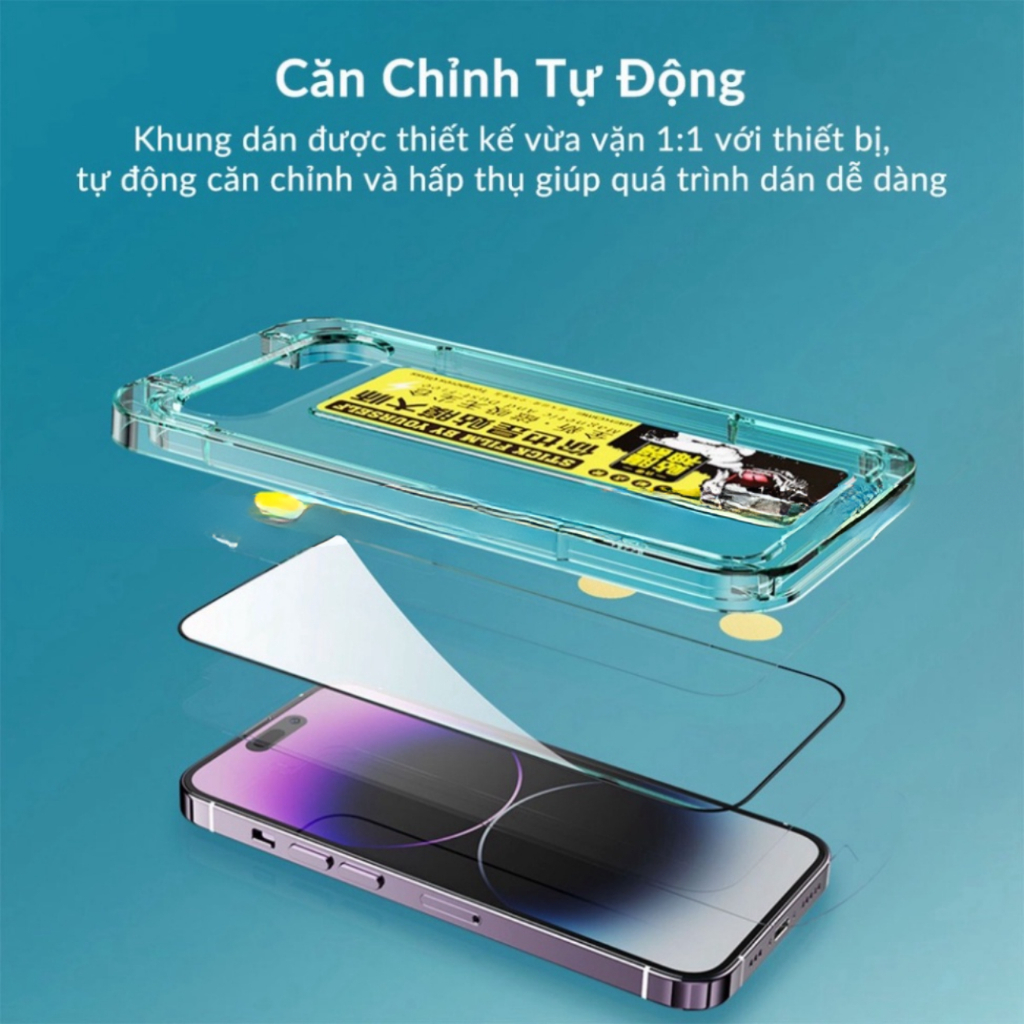 Kính cường lực KK có khung trợ dán trong WTP 034 IPhone 11 12 13 14 15 16 17Promax pro plus