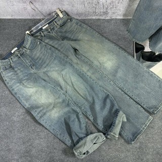 HALLO JEANS - Quần jean wash ống rộng, quần bò suông cạp cao màu Retro, phong cách basic M013