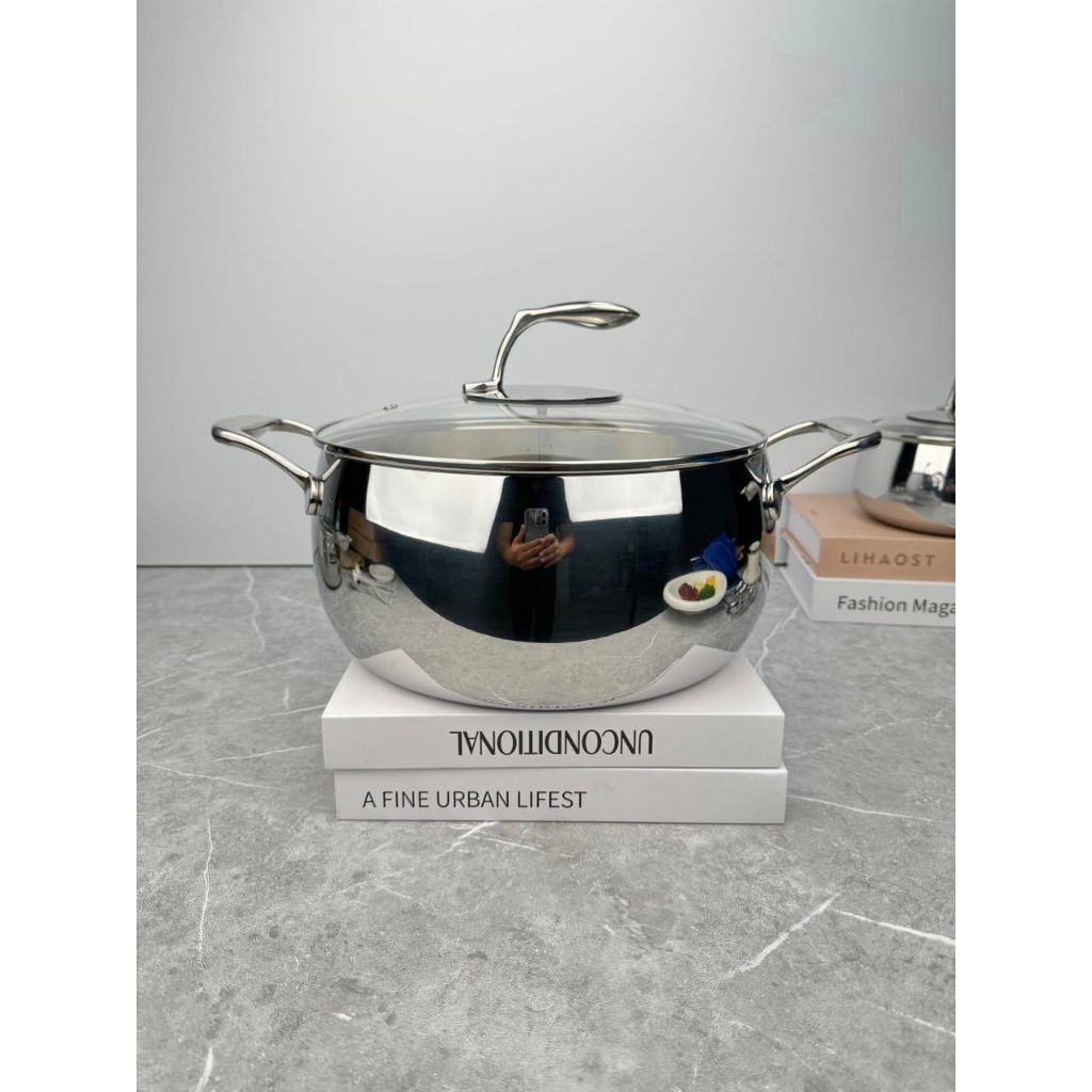 Nồi Luộc Gà Nồi Canh Inox Liền Đáy 3 Lớp Oyatton, Nồi Canh Nồi Lẩu Decor Inox Cao Cấp OYT558
