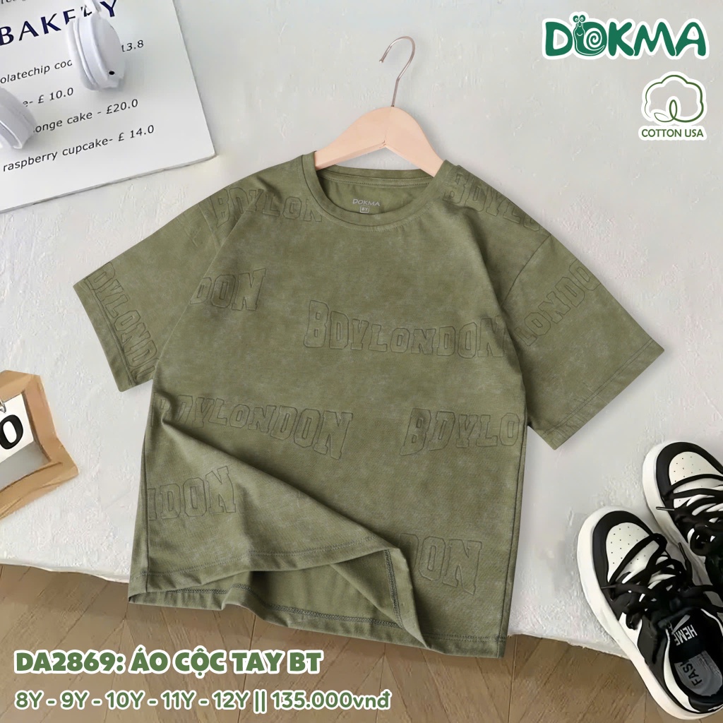 (25-42kg, 8-12Y) Áo Cộc Tay Cổ Tròn Cotton Bé Trai Dokma DA1555 DA2108 DA1507 DA1584 DA2869 DA2873