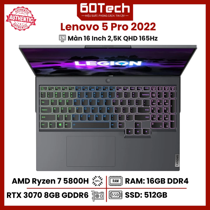 Laptop Gaming LEGION 5 PRO R7-5800H RAM 16G SSD 512G RTX 3070 MÀN 16" 2,5K 165HZ